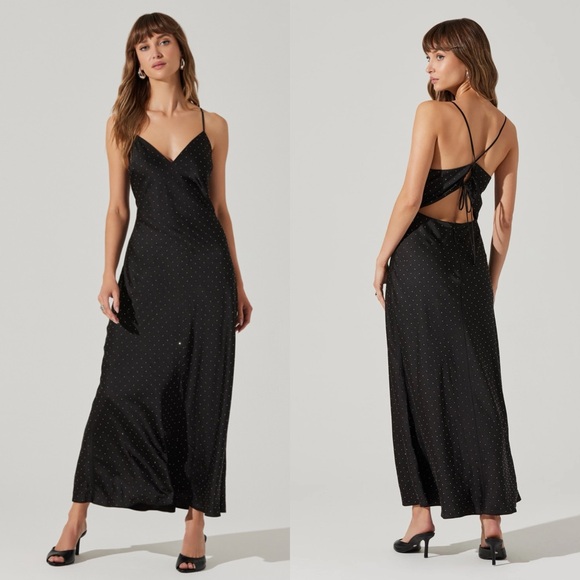 ASTR Bonney Black With Diamond Bling Rhinestone Classy Maxi Slip Dress Size Med‎